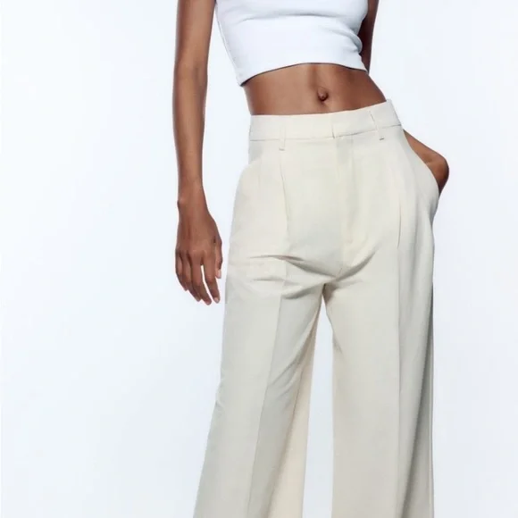 SOLD Zara Wide Leg Linen Blend Pants - Ice - Picture 2 of 7